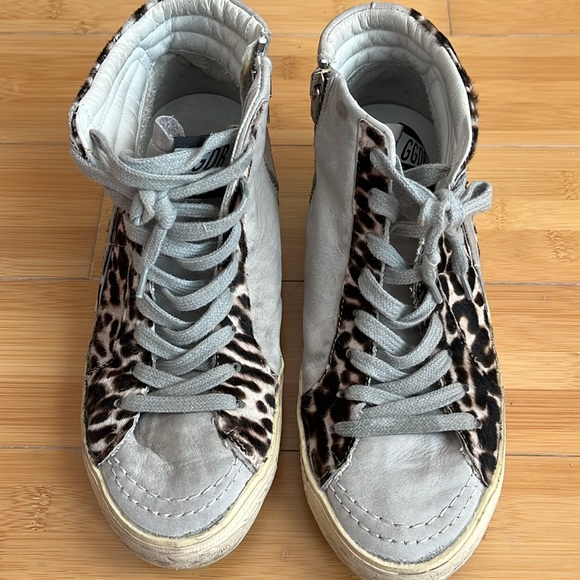 Golden Goose Slide leopard print calf hair high top sneakers - Picture 2 of 12